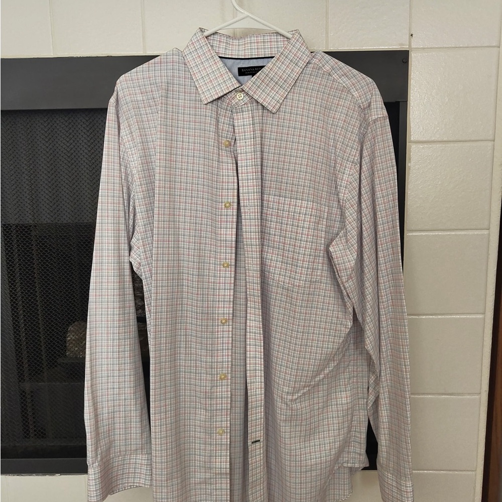 Banana Republic Men's Plaid Shirt - White and Red
